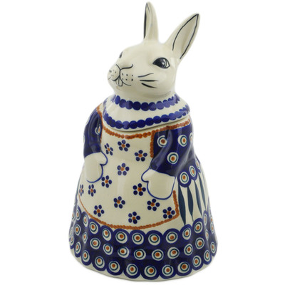 Polish Pottery Bunny Shaped Jar 11&quot; Peacock Leaves