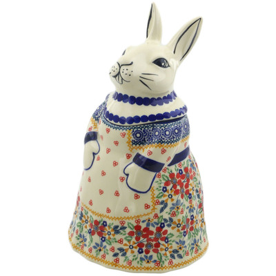Polish Pottery Bunny Shaped Jar 11&quot; Ruby Bouquet UNIKAT