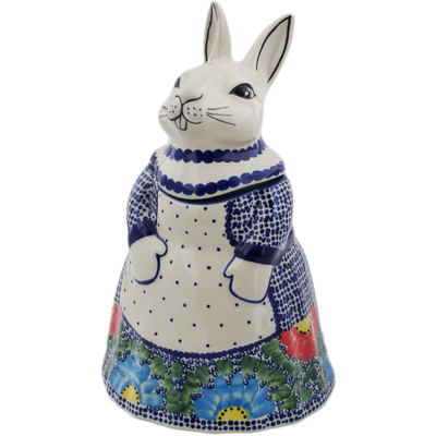 Polish Pottery Bunny Shaped Jar 11&quot; Spotted Garden UNIKAT