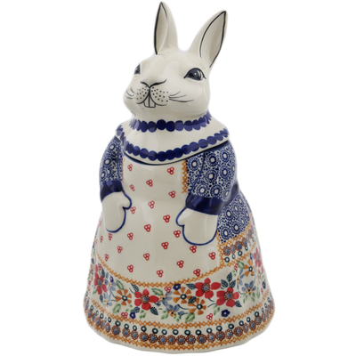 Polish Pottery Bunny Shaped Jar 11&quot; Summer Bouquet UNIKAT