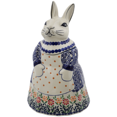 Polish Pottery Bunny Shaped Jar 11&quot; Wave Of Flowers