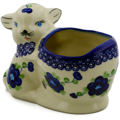 Polish Pottery Bunny Shaped Jar 5&quot; Blue Poppies