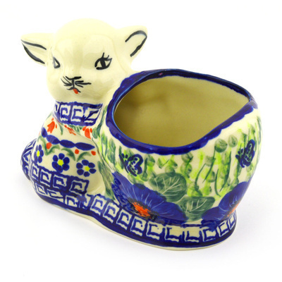 Polish Pottery Bunny Shaped Jar 5&quot; Brilliant Butterfly Popp UNIKAT