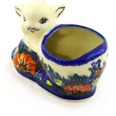 Polish Pottery Bunny Shaped Jar 5&quot; Butterfly Splendor