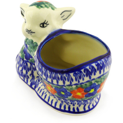 Polish Pottery Bunny Shaped Jar 5&quot; Floral Burst