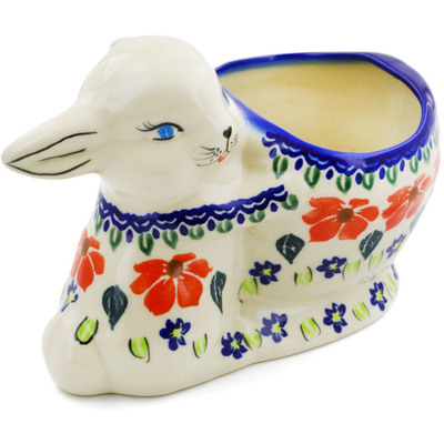 Polish Pottery Bunny Shaped Jar 5&quot; Grecian Fields
