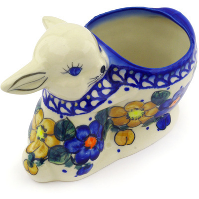 Polish Pottery Bunny Shaped Jar 5&quot; Pansy Circle UNIKAT