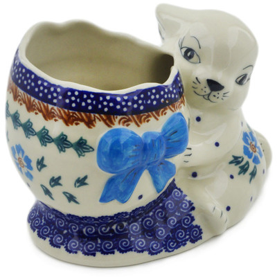 Polish Pottery Bunny Shaped Jar 6&quot; Blue Cornflower
