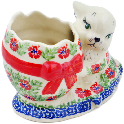 Polish Pottery Bunny Shaped Jar 6&quot; Midsummer Bloom