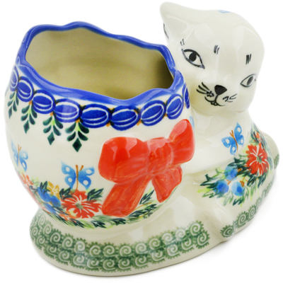 Polish Pottery Bunny Shaped Jar 6&quot; Ring Of Flowers UNIKAT