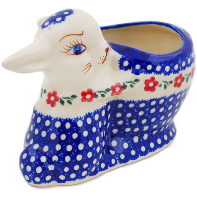Polish Pottery Bunny Shaped Jar 7&quot; Blossom Dots