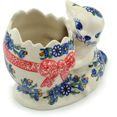 Polish Pottery Bunny Shaped Jar 7&quot; Blue Bouquet