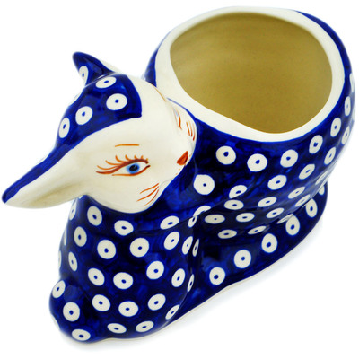 Polish Pottery Bunny Shaped Jar 7&quot; Blue Eyed Peacock