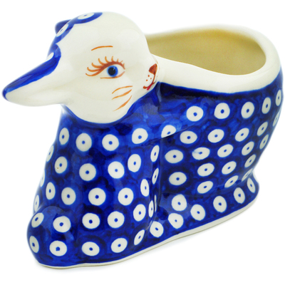 Polish Pottery Bunny Shaped Jar 7&quot; Blue Eyes