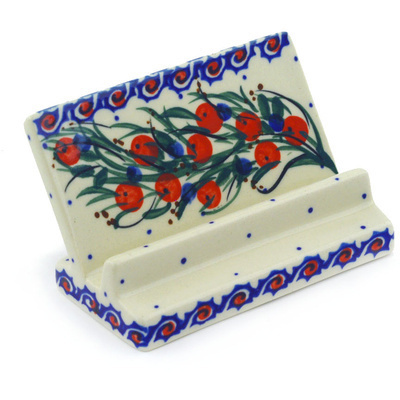 Polish Pottery Business Card Holder 4&quot; Patriotic Blooms UNIKAT