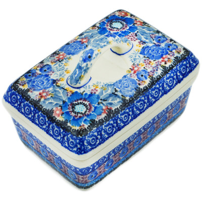 Polish Pottery Butter box Beautiful Blues UNIKAT