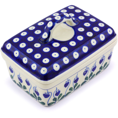 Polish Pottery Butter box Bleeding Heart Peacock