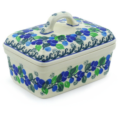 Polish Pottery Butter box Blue Berry Garland