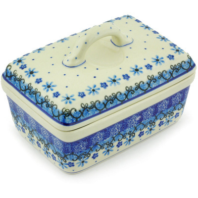 Polish Pottery Butter box Blue Blooms
