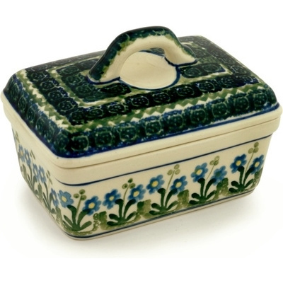 Polish Pottery Butter box Blue Daisy Circle