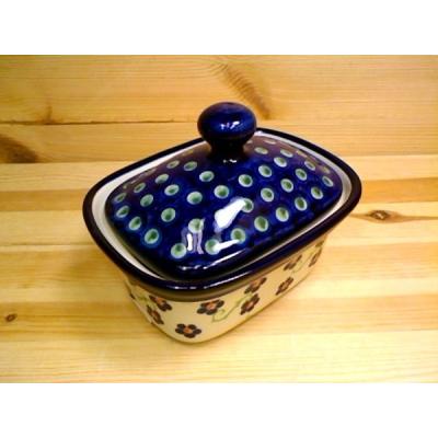 Polish Pottery Butter box Blue Daisy Dance