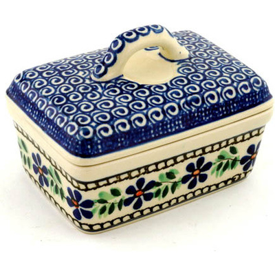 Polish Pottery Butter box Blue Daisy Swirls