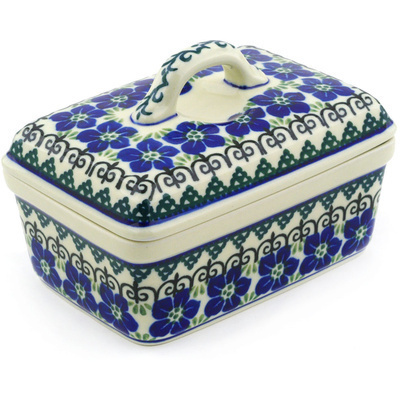 Polish Pottery Butter box Blue Dogwood