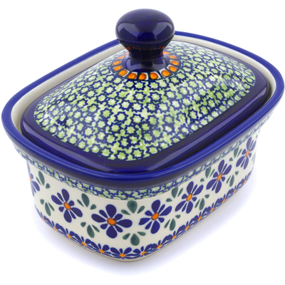 Polish Pottery Butter box Gingham Flowers