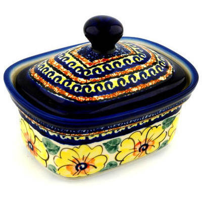 Polish Pottery Butter box Lemon Poppies UNIKAT