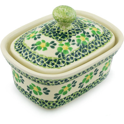 Polish Pottery Butter box Lime Flowers