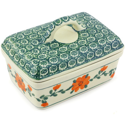 Polish Pottery Butter box Orange Poppies