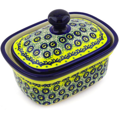 Polish Pottery Butter box Peacock Bumble Bee