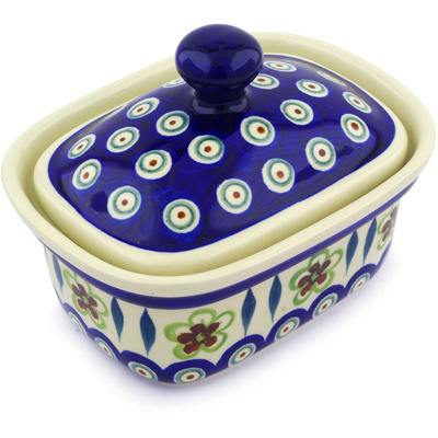 Polish Pottery Butter box Peacock Garden