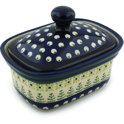 Polish Pottery Butter box Peacock In The Pines