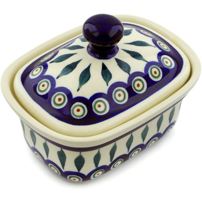 Polish Pottery Butter box Peacock Leaves