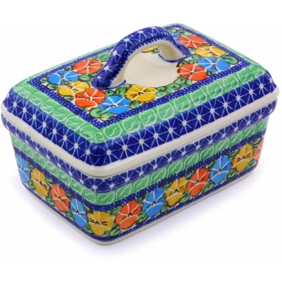 Polish Pottery Butter box Primary Pansies UNIKAT