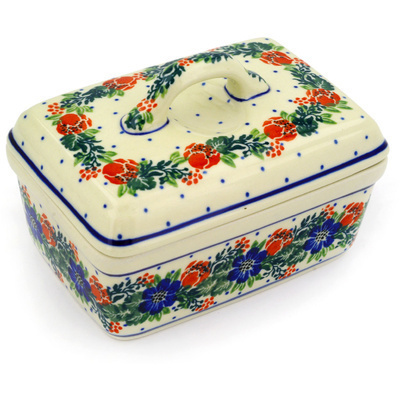 Polish Pottery Butter box Springtime Wreath