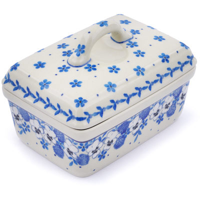 Polish Pottery Butter box White Pansy