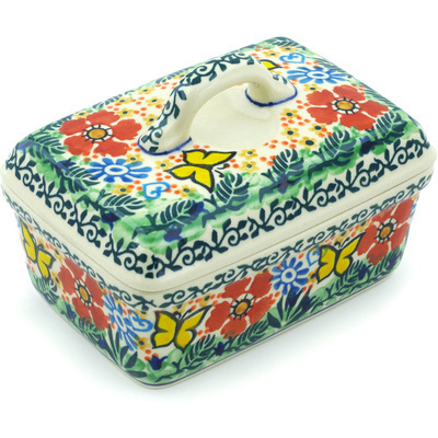 Polish Pottery Butter box Yellow Butterfly Garden UNIKAT