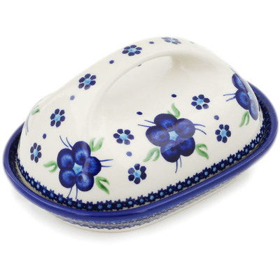 Polish Pottery Butter Dish 3&quot; Bleu-belle Fleur