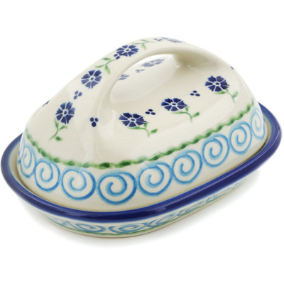 Polish Pottery Butter Dish 3&quot; Blue Bursts