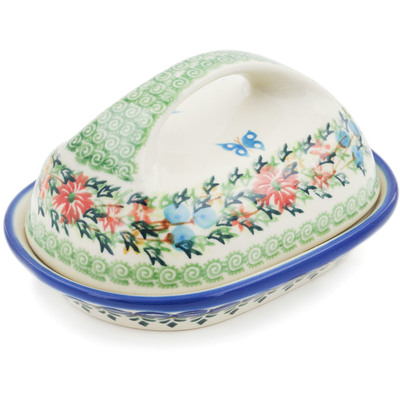 Polish Pottery Butter Dish 3&quot; Ring Of Flowers UNIKAT