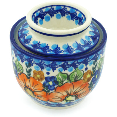 Polish Pottery Butter Dish 4&quot; Bold Poppies