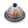 Polish Pottery Butter Dish 4&quot; Crimson Bells