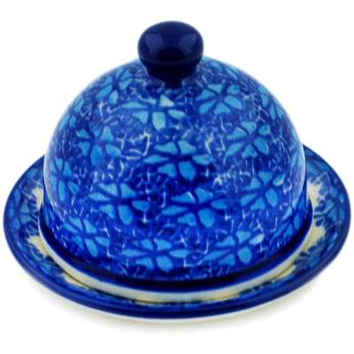 Polish Pottery Butter Dish 4&quot; Deep Into The Blue Sea
