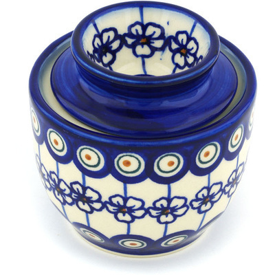 Polish Pottery Butter Dish 4&quot; Flowering Peacock
