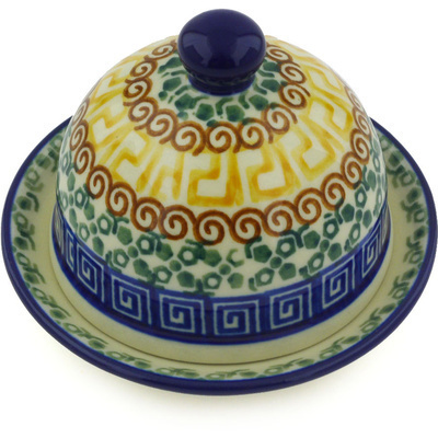 Polish Pottery Butter Dish 4&quot; Grecian Sea