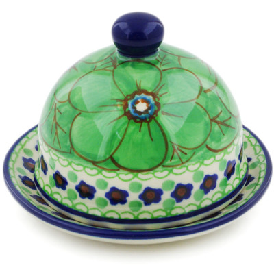 Polish Pottery Butter Dish 4&quot; Key Lime Dreams UNIKAT