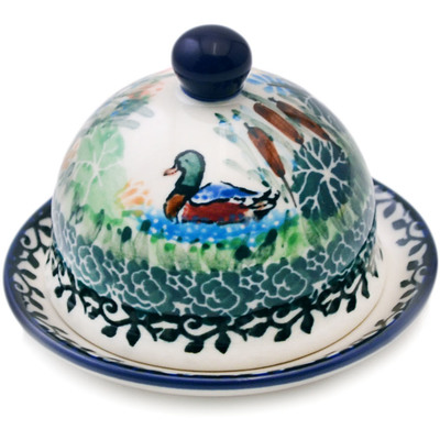 Polish Pottery Butter Dish 4&quot; Mallard Meadow UNIKAT