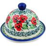 Polish Pottery Butter Dish 4&quot; Red Pansy
